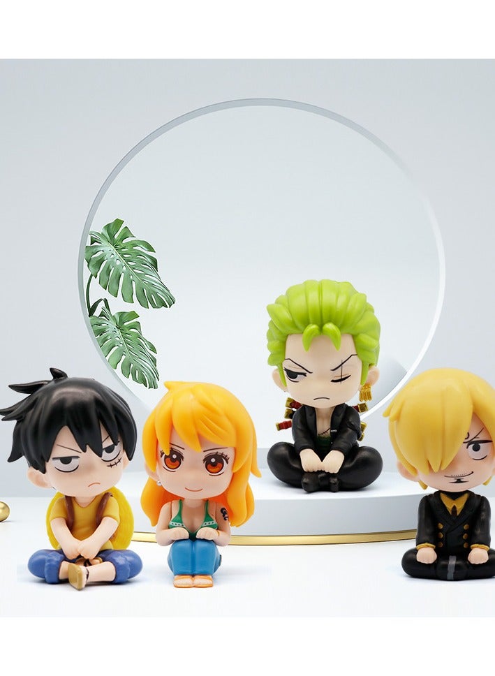 4pc Anime One Piece action figure Q Version Doll Sitting Position Luffy Zoro Nami PVC Action Figure GK Model Ornament Kids Hobby Toys Gift - Image 2