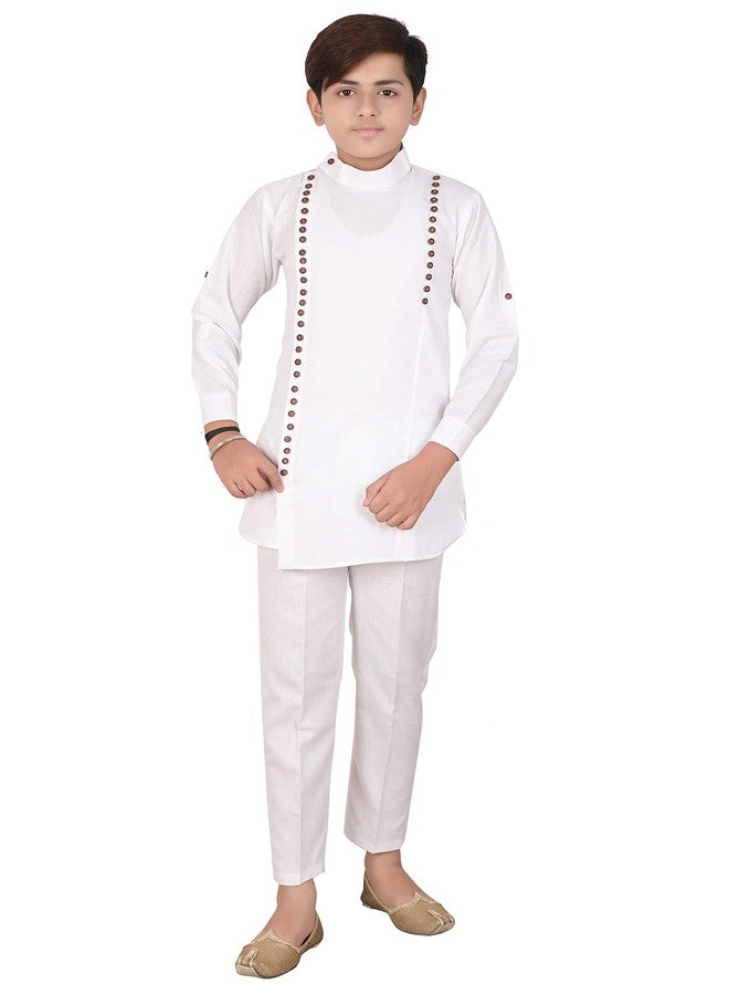 Qtsy Indian Cotton Kurta Set for Boys White - Image 1