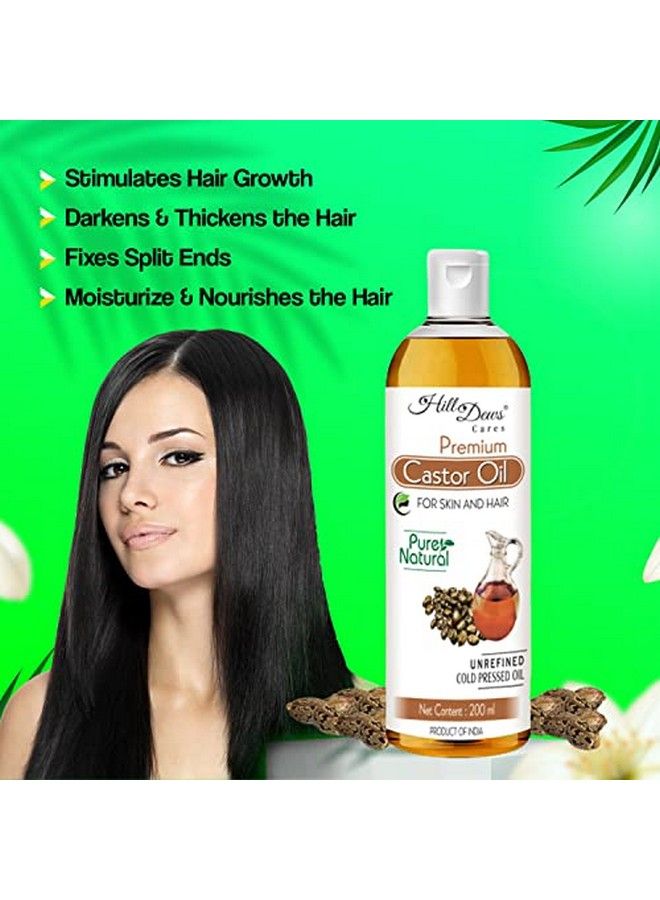 HillDews Castor Oil 200Ml Cold Pressed Pure Unrefined For Skin Moisturizing Hair Growth Oil Beard Growth Eyebrow Eyelashes Growth Free From Paraben Hexane And Mineral Oil - Image 3