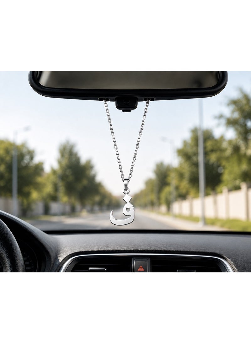 This car mirror pendant designed with the Arabic letters F in silver adds  touch of luxury to your distinctive car - Image 3