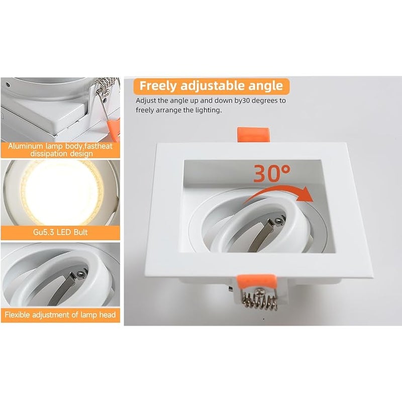 V.nice Two adjustable recessed ceiling spotlights, GU5.3 lamp holder, 30° tilt, bulbs not included, suitable for kitchen and living room. - Image 5