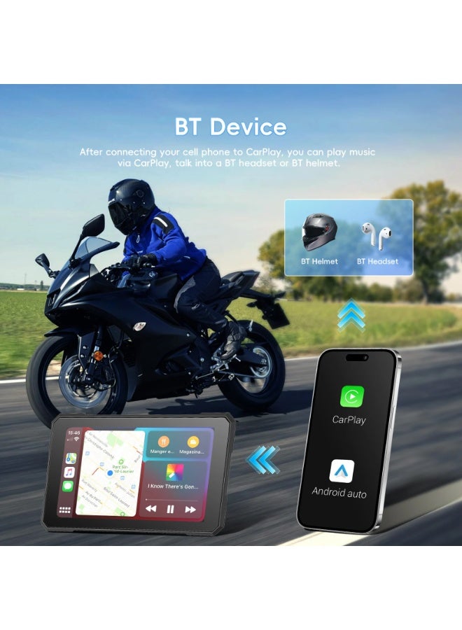 Mototech 5-inch HD Portable Motorcycle Screen Wireless Supports Apple Carplay - Android Auto Bluetooth IP67 Waterproof A4491 Motorcycle Scooter Mounting Bar & Mirror - Image 4