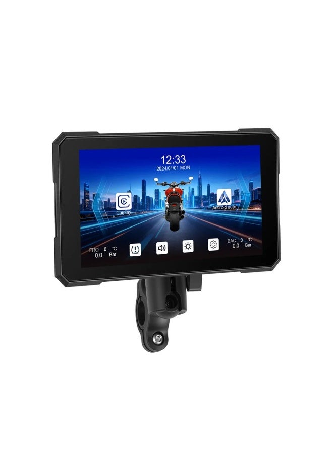 Mototech 5-inch HD Portable Motorcycle Screen Wireless Supports Apple Carplay - Android Auto Bluetooth IP67 Waterproof A4491 Motorcycle Scooter Mounting Bar & Mirror - Image 1