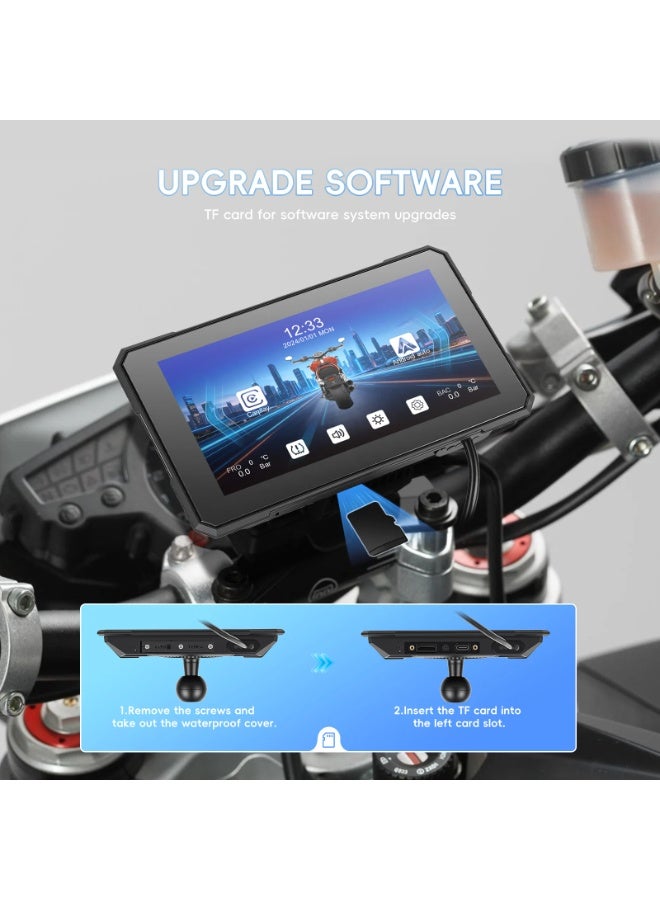Mototech 5-inch HD Portable Motorcycle Screen Wireless Supports Apple Carplay - Android Auto Bluetooth IP67 Waterproof A4491 Motorcycle Scooter Mounting Bar & Mirror - Image 5