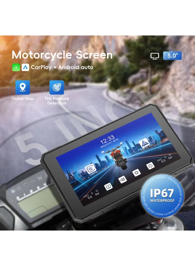 Mototech 5-inch HD Portable Motorcycle Screen Wireless Supports Apple Carplay - Android Auto Bluetooth IP67 Waterproof A4491 Motorcycle Scooter Mounting Bar & Mirror - Image 2