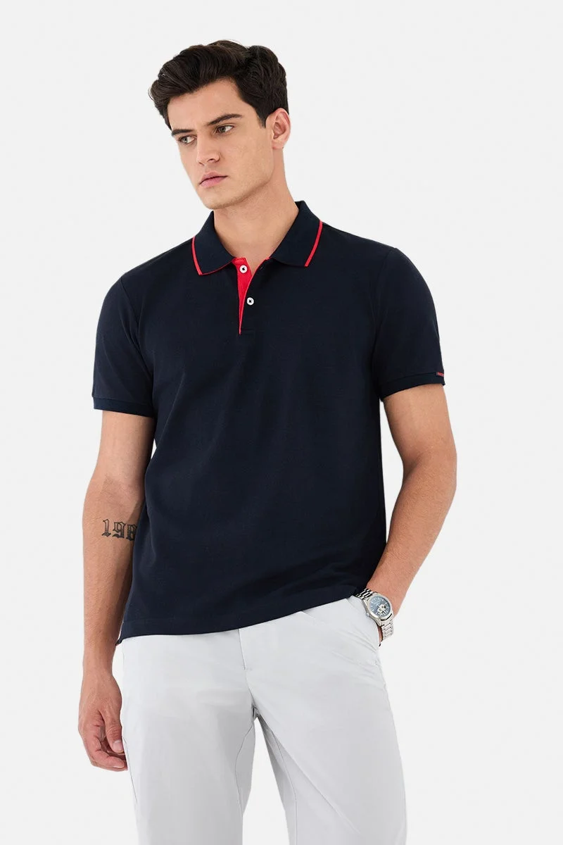 SNITCH Navy Solid Half Sleeve Regular Fit T-Shirt