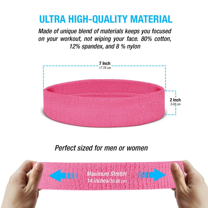 Suddora Sweatbands Set, Moisture Wicking 2 Wristbands and 1 Headband, Breathable Terry Cloth Athletic Bands for Basketball, Tennis, Yoga, Gym, Sweat Bands for Costumes and Cosplay, Pink - Image 3
