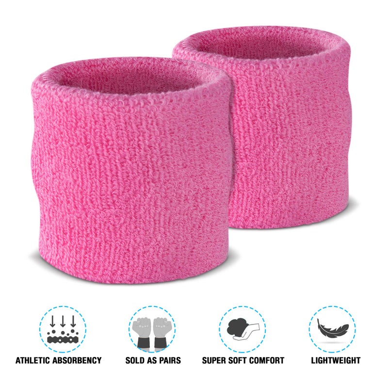 Suddora Sweatbands Set, Moisture Wicking 2 Wristbands and 1 Headband, Breathable Terry Cloth Athletic Bands for Basketball, Tennis, Yoga, Gym, Sweat Bands for Costumes and Cosplay, Pink - Image 2