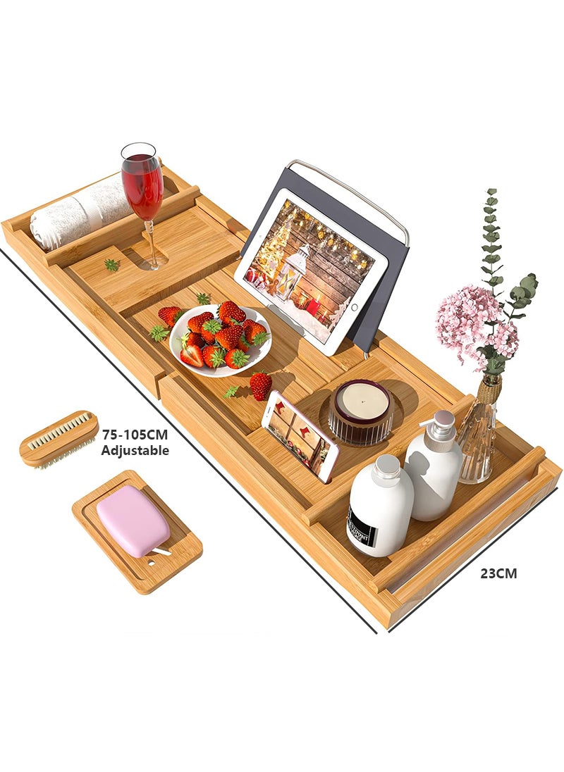 Bathtub Storage Tray - Bamboo Adjustable Bathroom Storage Tray for Luxurious SPA or Reading