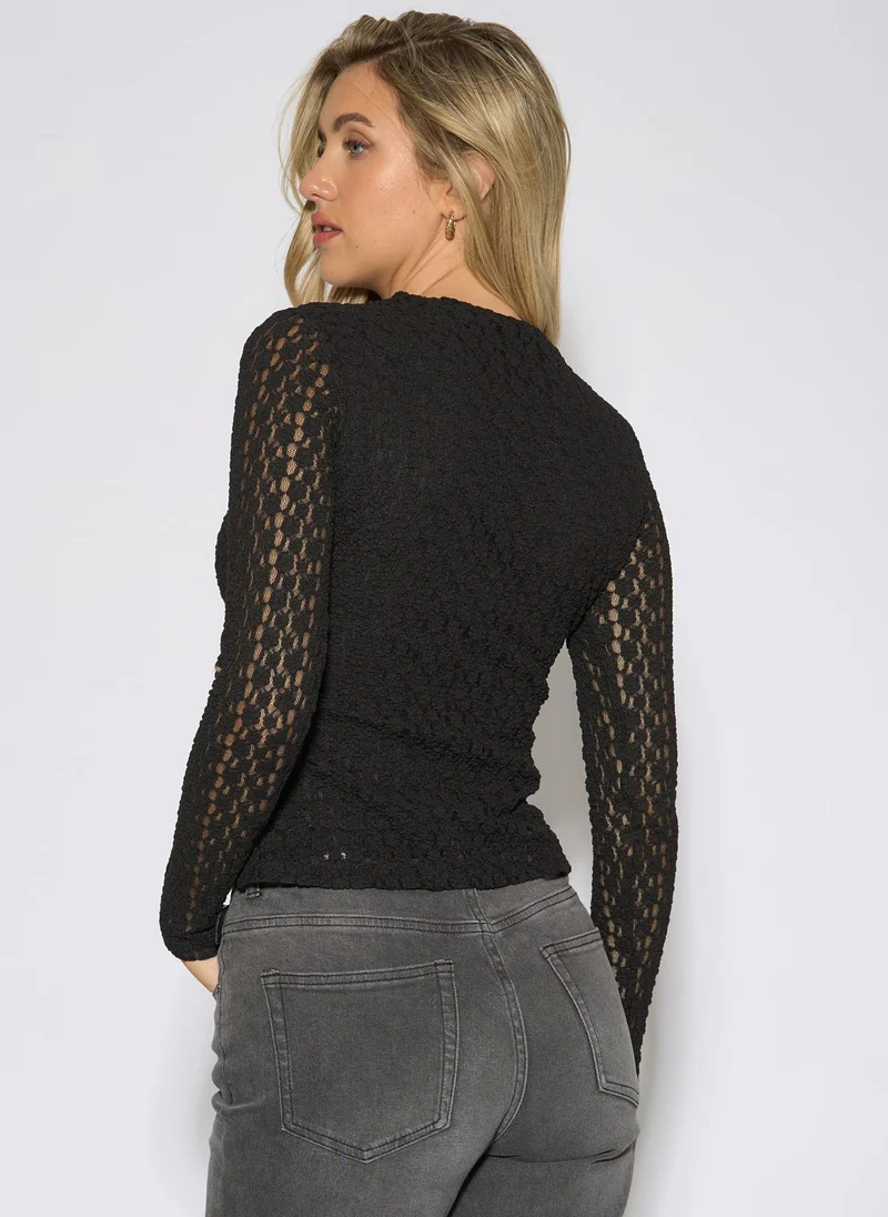 Gini London  Black High Neck Jersey Lace Long Sleeve Top for Women | Best Price UAE