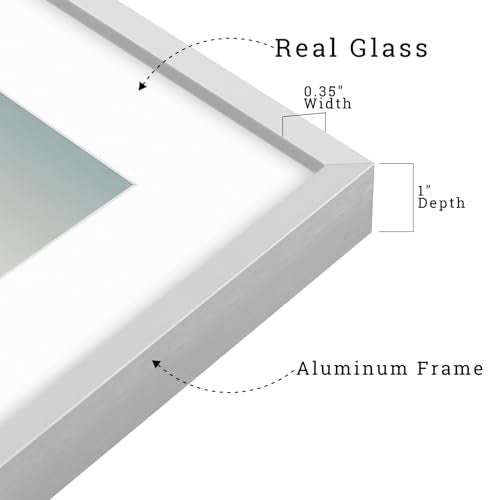 Frametory, 8x10 Metal Picture Frame with Mat for 5x7 Picture & Real Glass, Aluminum Photo Frame Collection (Silver, 1 Pack) - Image 3