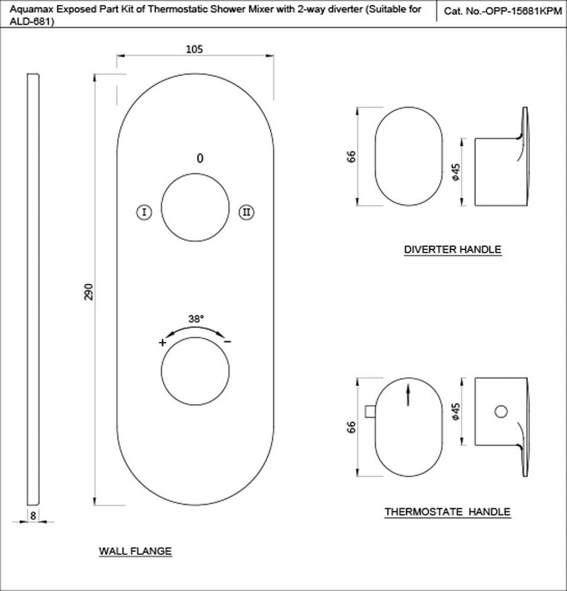 JAQUAR Opal Prime Series Normal Flow Concealed Fitting 2 Way Diverter Chrome OPPCHR15681KPM Wall Mounted Knob Selector No Button Compatible inWall Part ALD681 is Sold Separately - Image 4