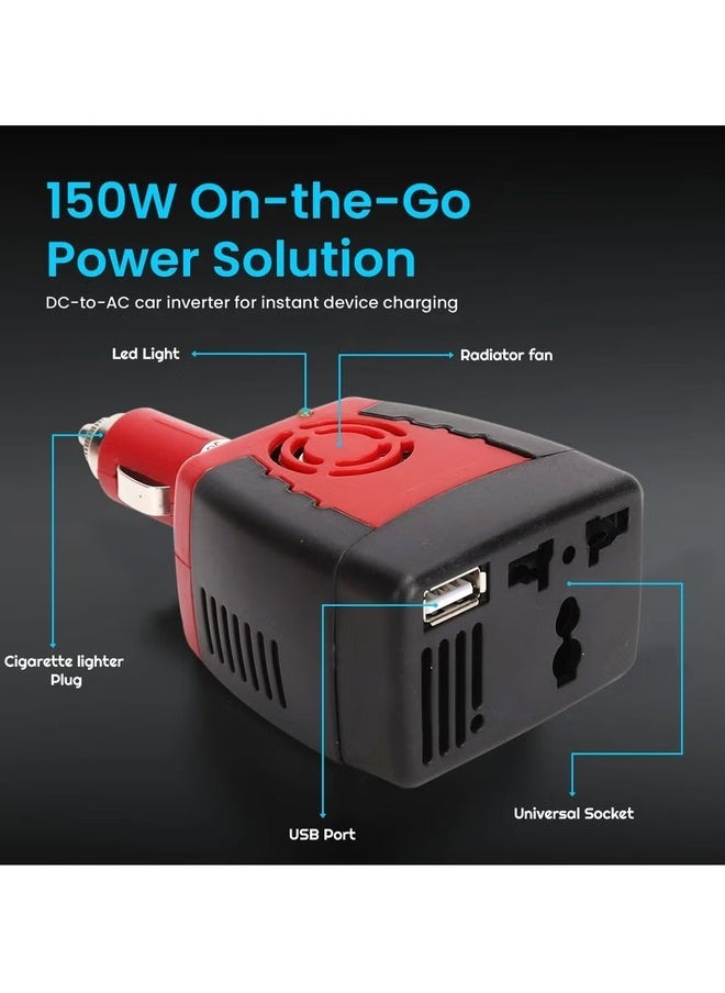 ال سي - محول عاكس للسيارة 150 وات مع منفذ شحن USB 5 فولت محول طاقة تيار مستمر 12 فولت إلى تيار متردد 220 فولت - Image 1