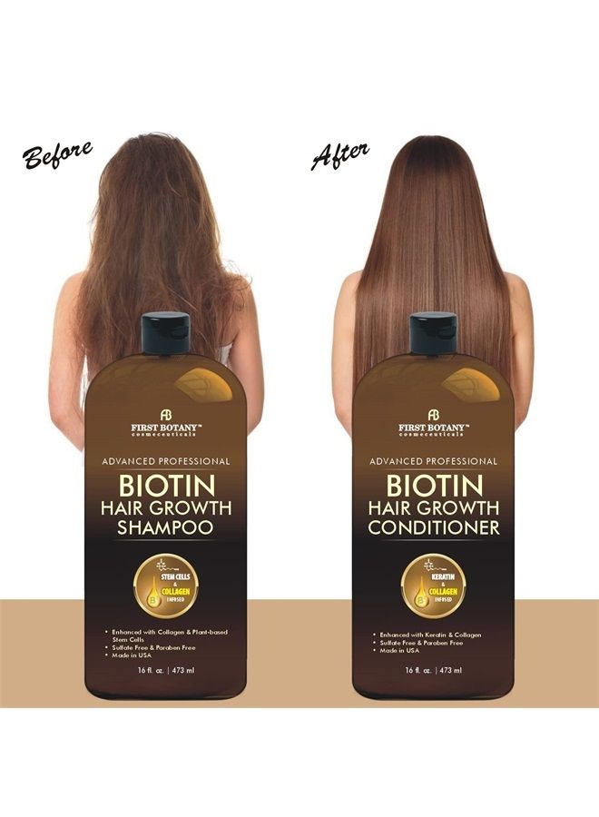 First Botany Biotin Hair Growth Shampoo Conditioner - An Anti Hair Loss Set Thickening formula, Collagen & Stem Cell For Hair Regrowth, Anti Thinning Sulfate Free For Men & Women Anti Dandruff Treatment 16 oz x2 - Image 4