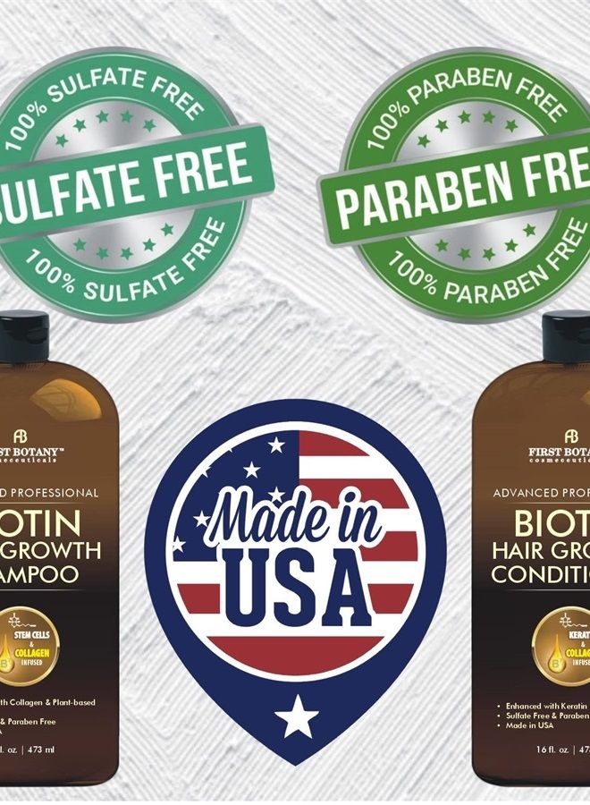 First Botany Biotin Hair Growth Shampoo Conditioner - An Anti Hair Loss Set Thickening formula, Collagen & Stem Cell For Hair Regrowth, Anti Thinning Sulfate Free For Men & Women Anti Dandruff Treatment 16 oz x2 - Image 2