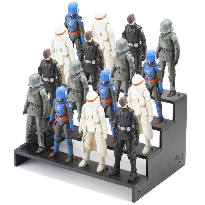 FIGURESLAB Star Was Black Series 6 inch Figure Risers Display Stand Action Figure Shelf with Flexible Pegs for Collectibles Organizer Figure Toy Support Holder Base for 112 Scale Models 4 Tiers Black - Image 2