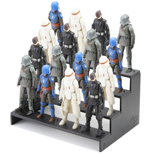 FIGURESLAB Star Was Black Series 6 inch Figure Risers Display Stand Action Figure Shelf with Flexible Pegs for Collectibles Organizer Figure Toy Support Holder Base for 112 Scale Models 4 Tiers Black - Image 1