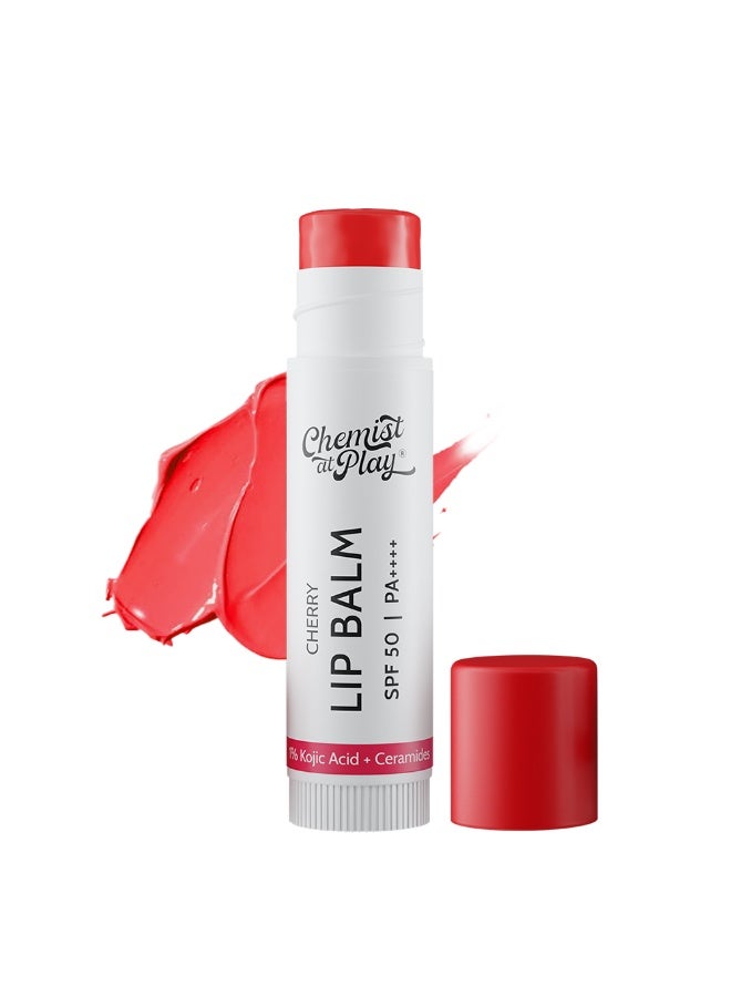 Chemist at Play Cherry Lip Balm| Repairs Chapped Lips Brightens Dark Lips | 1% Kojic Acid| SPF 50 PA++++| For men and women| 4.5gm - Image 1