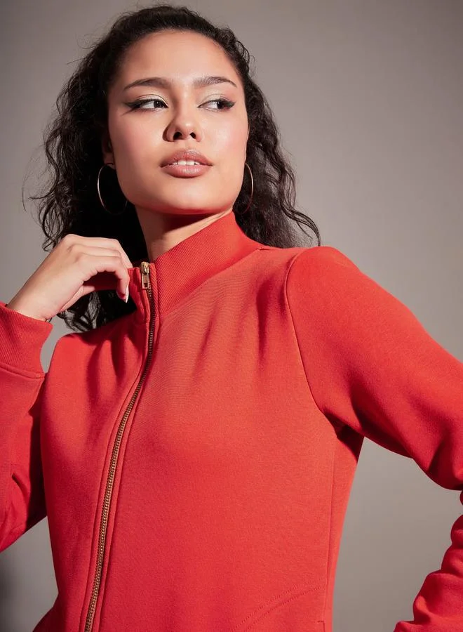 SASSAFRAS Red Fleece Zipper Jacket by Styli