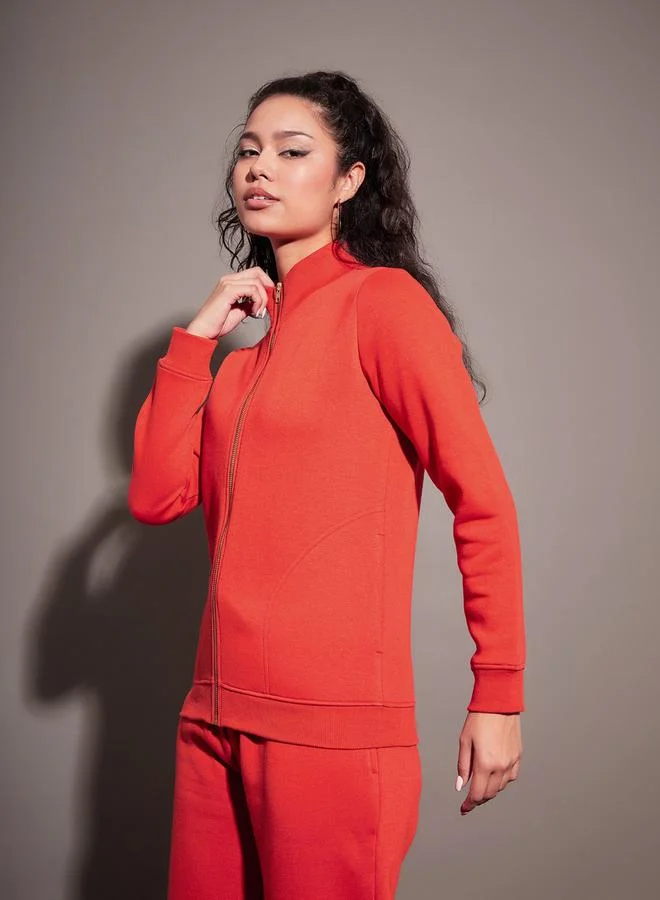 SASSAFRAS Red Fleece Zipper Jacket by Styli