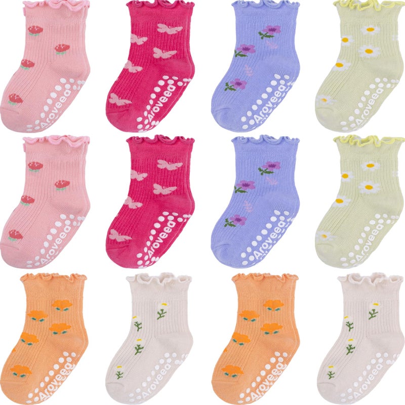 Aroveea Baby Toddler Socks Grip Non Slip Boys Girls Cotton 12 Pack for 6-12 Months Kids Ankle Cute Socks 6M-7Years - Image 1