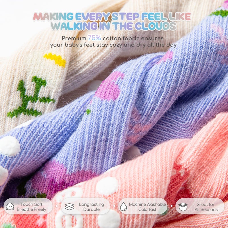 Aroveea Baby Toddler Socks Grip Non Slip Boys Girls Cotton 12 Pack for 6-12 Months Kids Ankle Cute Socks 6M-7Years - Image 4