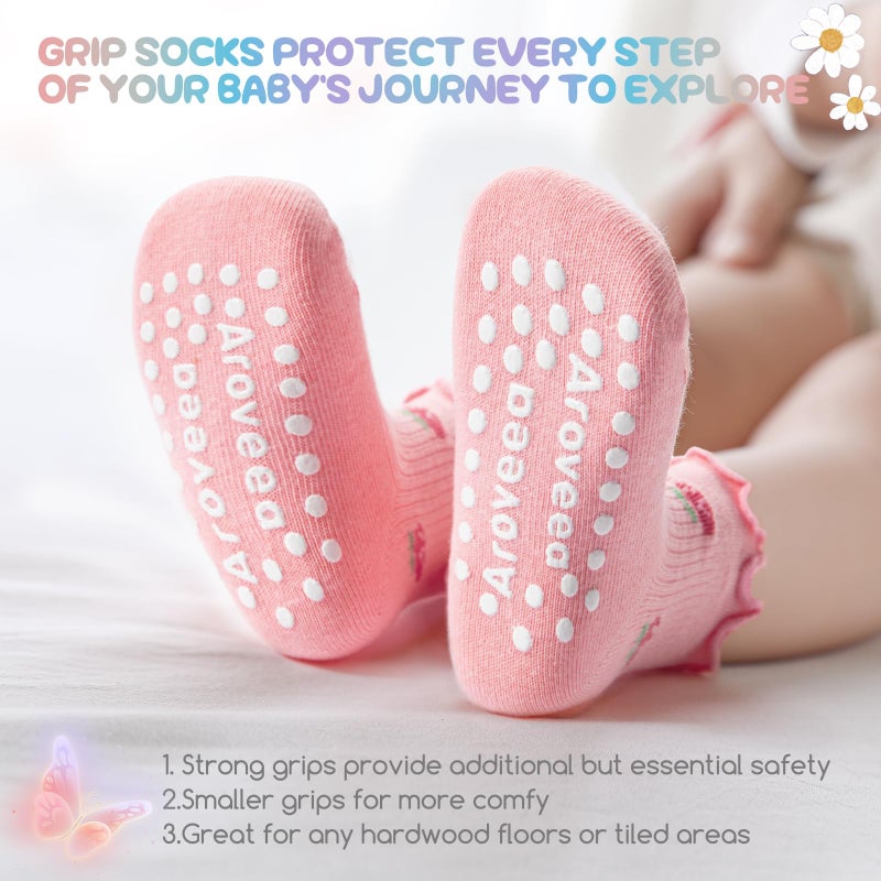 Aroveea Baby Toddler Socks Grip Non Slip Boys Girls Cotton 12 Pack for 6-12 Months Kids Ankle Cute Socks 6M-7Years - Image 3
