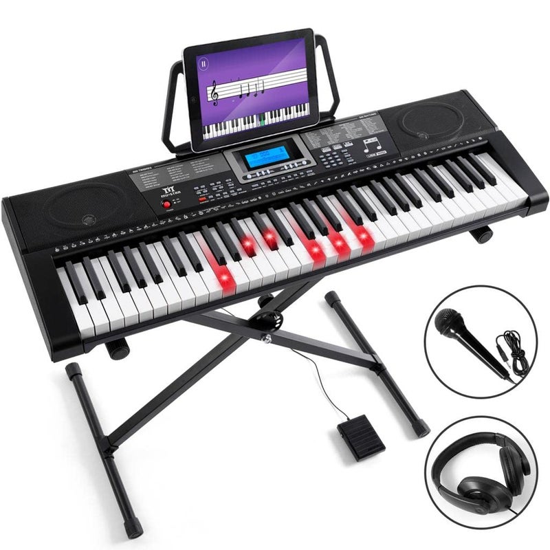 MUSTAR Piano Keyboard MEKS500 61 Key Learning Keyboard Piano with Lighted Up Keys Electric Piano Keyboard for Beginners Stand Sustain Pedal HeadphonesMicrophone USB Midi Builtin Speakers