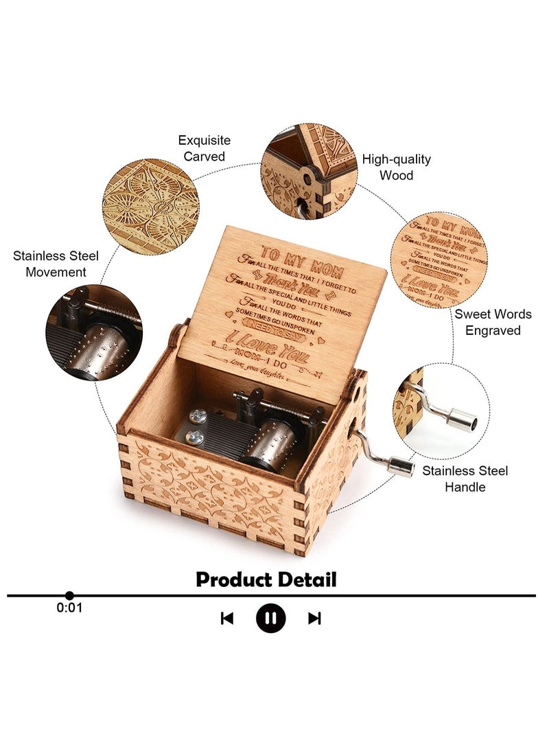 Barakah Mom Birthday Gifts Music Box from Daughter, You are My Sunshine Mechanism Vintage Personalized Wood Laser Engraved Cute Daughter to for Mothers Day - Image 4