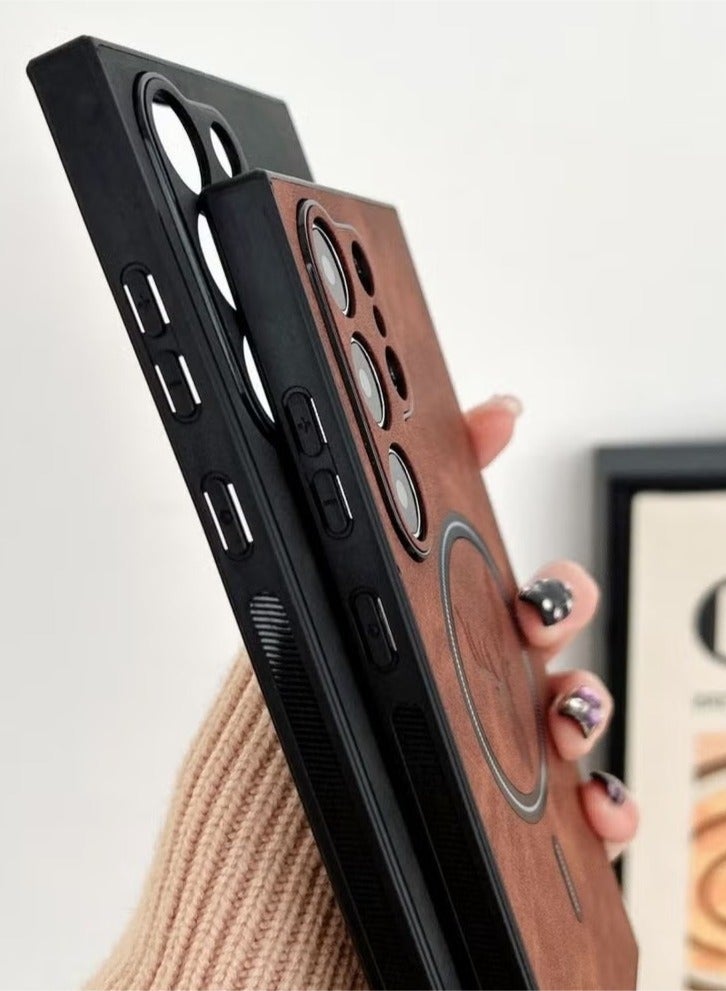 مستقبل نوفا حقيبة نمط جلد الضأن الأيائل لسامسونج S24 الترا صدمات مغناطيسية لغطاء شحن لاسلكي Magsafe حقيبة هاتف من الجلد الصناعي الناعم ، [متوافق مع Mag-Safe] غطاء واقي ممتاز (بني) - Image 3