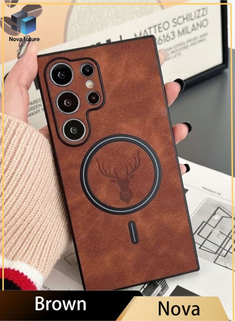 مستقبل نوفا حقيبة نمط جلد الضأن الأيائل لسامسونج S24 الترا صدمات مغناطيسية لغطاء شحن لاسلكي Magsafe حقيبة هاتف من الجلد الصناعي الناعم ، [متوافق مع Mag-Safe] غطاء واقي ممتاز (بني) - Image 1
