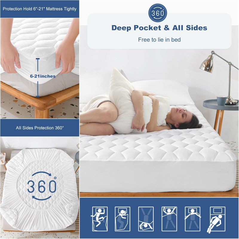 GRT King Mattress Protector Waterproof  100% Waterproof Quilted Fitted Mattress Pad  Noiseless Hollow Cotton Mattress Cover  fits up to 21"" Deep  Dust Proof White - Image 5