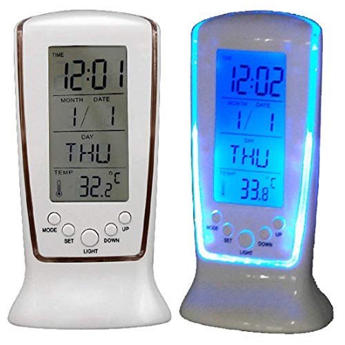 Homevilla Homevilla Plastic MultiFunction Digital LED Alarm Clock Calendar Thermometer Display with Backlight Electronic Square Watch for Kids White  - Image 3