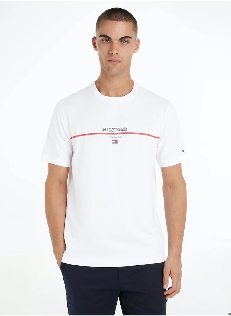 TOMMY HILFIGER Men's Hilfiger Stripe Short Sleeve T-Shirt - Cotton, White