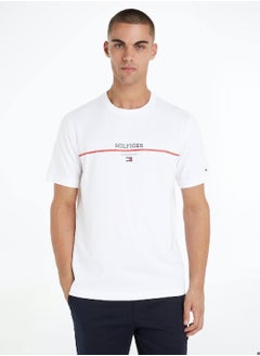 TOMMY HILFIGER Men's Hilfiger Stripe Short Sleeve T-Shirt - Cotton, White  - Image 1