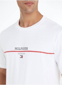 TOMMY HILFIGER Men's Hilfiger Stripe Short Sleeve T-Shirt - Cotton, White  - Image 4