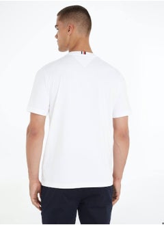 TOMMY HILFIGER Men's Hilfiger Stripe Short Sleeve T-Shirt - Cotton, White  - Image 3