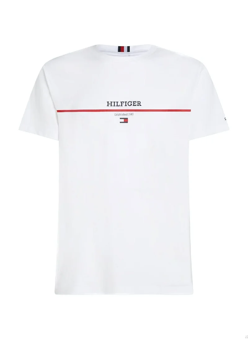 TOMMY HILFIGER Men's Hilfiger Stripe Short Sleeve T-Shirt - Cotton, White