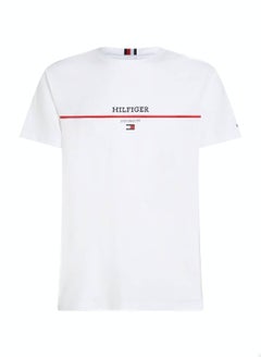 TOMMY HILFIGER Men's Hilfiger Stripe Short Sleeve T-Shirt - Cotton, White  - Image 2