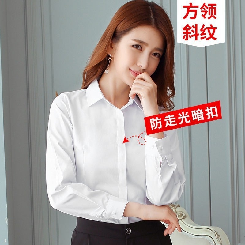 Cai Yi Women's White Long-Sleeve Office Shirt - Autumn Winter Business Blouse, Slim Fit, V-Neck, Solid Color Workwear - Image 1