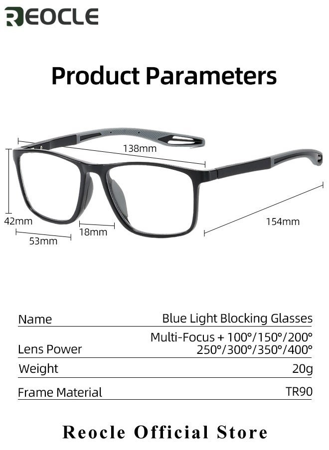 REOCLE - Progressive Multifocus Reading Glasses Flexible Lightweight TR90 Frame Blue Light Blocking Computer Readers for Women and Men - Image 1