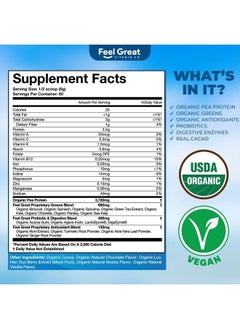 Feel Great 365 Feel Great Vitamin Co. USDA Organic Green Superfood Kid's Protein Powder, Chocolate Vegan Smoothie Mix with Greens, Vitamins, Probiotics, Antioxidants & Natural Enzyme Support  - Image 5