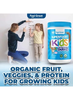 Feel Great 365 Feel Great Vitamin Co. USDA Organic Green Superfood Kid's Protein Powder, Chocolate Vegan Smoothie Mix with Greens, Vitamins, Probiotics, Antioxidants & Natural Enzyme Support  - Image 2
