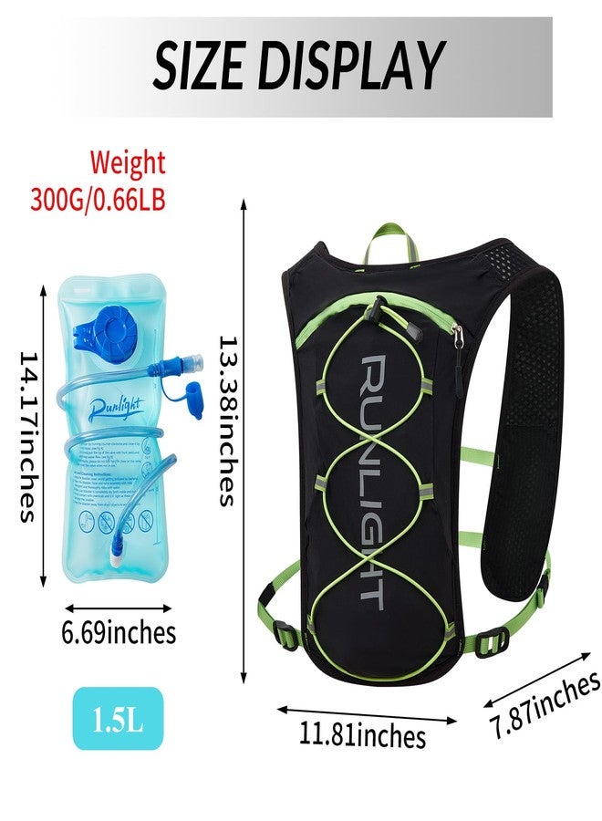 Runlight Running Hydration Vest Backpack with 1.5L Water Bladder Bag Daypack for Hiking Trail Running Cycling Race Marathon for Women Men(Black Green) - Image 2