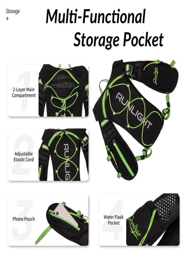 Runlight Running Hydration Vest Backpack with 1.5L Water Bladder Bag Daypack for Hiking Trail Running Cycling Race Marathon for Women Men(Black Green) - Image 5