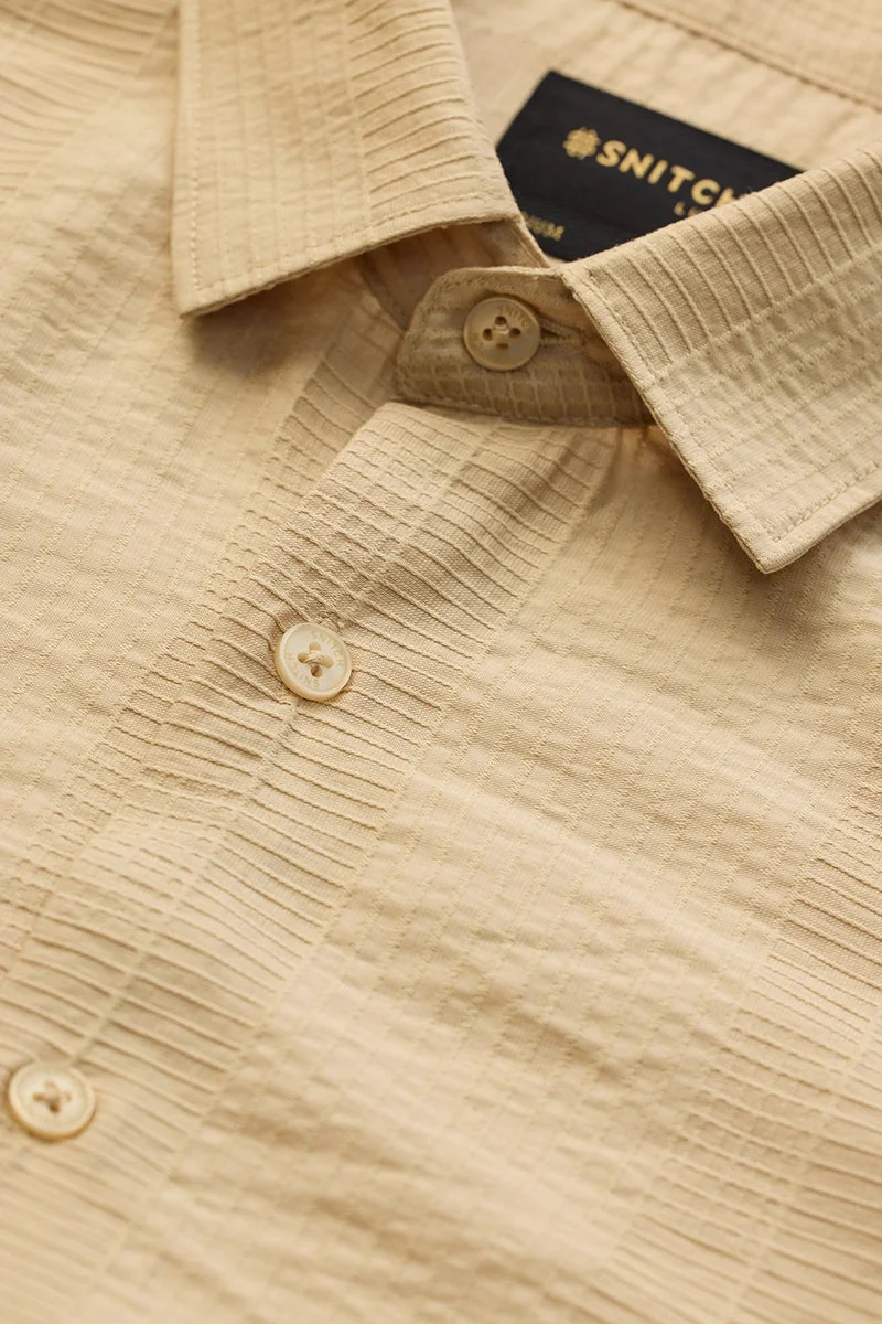 سنيتش Beige Textured Long Sleeve Slim Fit Luxe Shirt