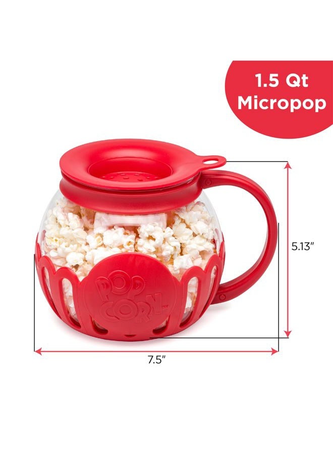 Ecolution Patented Micro-Pop Microwave Popcorn Popper with Temperature Safe Glass, 3-in-1 Lid Measures Kernels and Melts Butter, Made Without BPA, Dishwasher Safe, 1.5-Quart, Red - Image 3