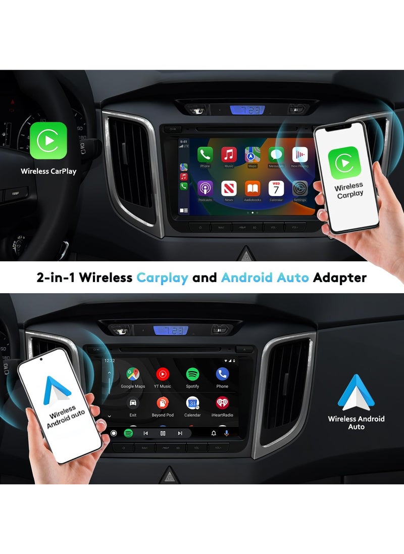LumsAura 2025 Wireless CarPlay & Android Auto Adapter – 2-in-1 Plug & Play Converter, 5.8GHz WiFi & Dual Bluetooth, Auto-Connect for Cars 2016+ with Wired CarPlay/Android Auto  - Image 2