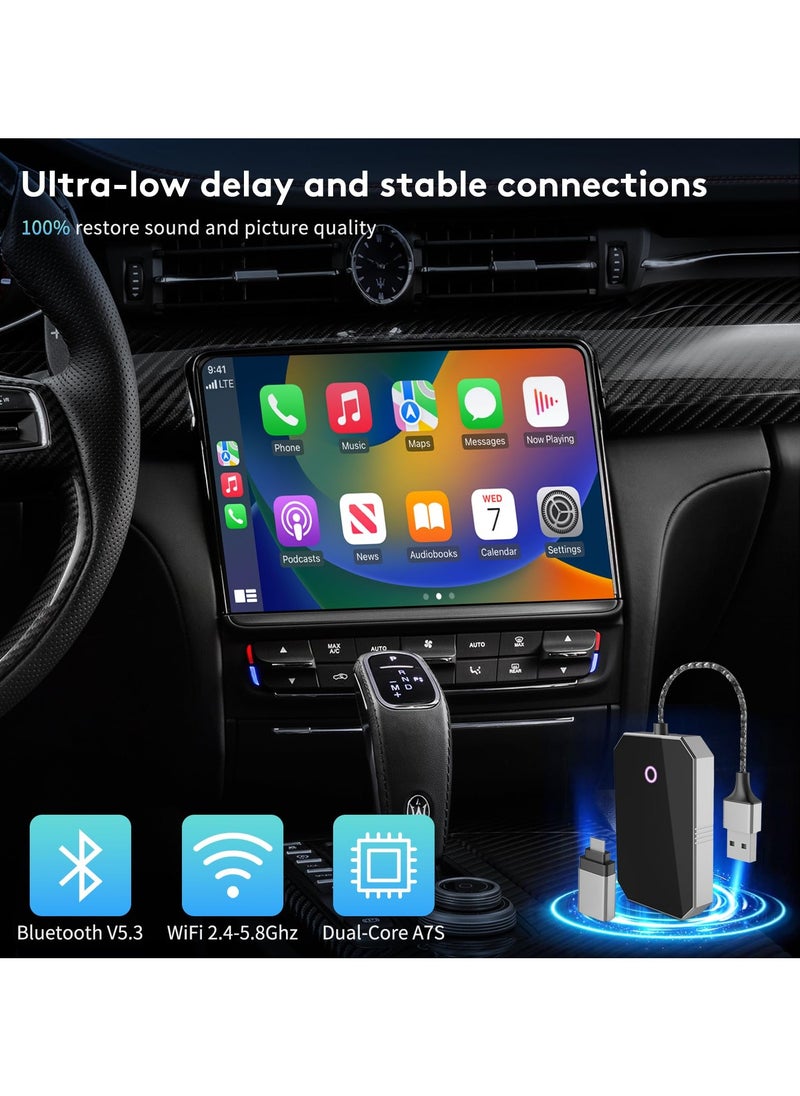LumsAura 2025 Wireless CarPlay & Android Auto Adapter – 2-in-1 Plug & Play Converter, 5.8GHz WiFi & Dual Bluetooth, Auto-Connect for Cars 2016+ with Wired CarPlay/Android Auto  - Image 5