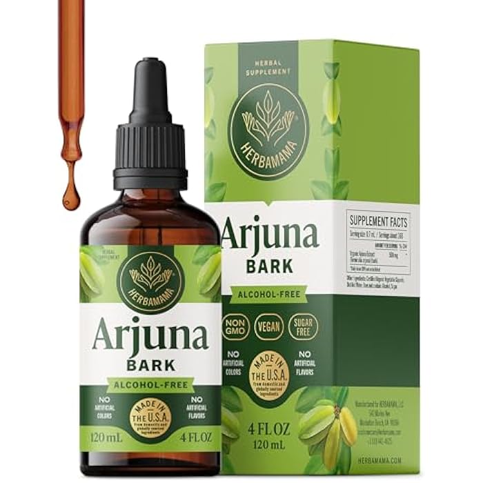 HERBAMAMA Arjuna Tincture - Vegan Antioxidant Support with Terminalia Arjuna Bark Extract Drops - Non-GMO, Alcohol & Sugar-Free Liquid Supplement, 84-Day Supply - Image 1